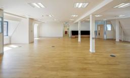 Light and airy office space in Edinburgh with wooden floors and breakout space